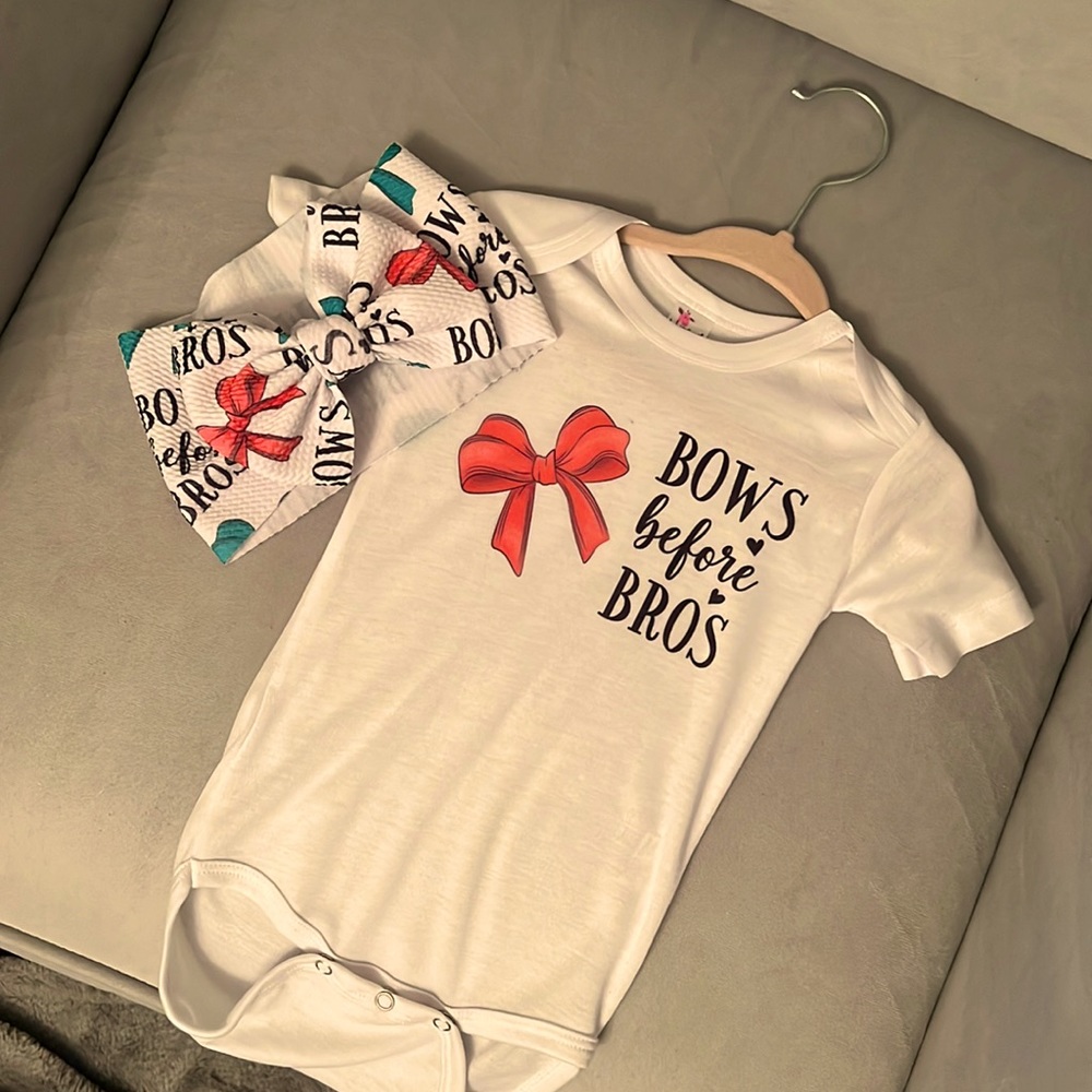 “Bows before Bros” matching set onesie and bow 6-12 months